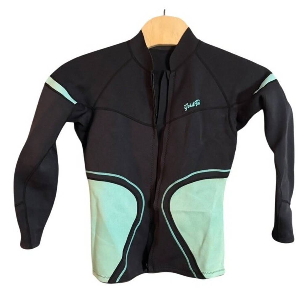 GoldFin Wetsuit Top Womens XXXL Black Mint Green Neoprene Front Zip Long Sleeve